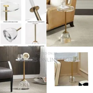 22.4 Inch Clear Acrylic End Table Brushed Brass Metal Round Corner