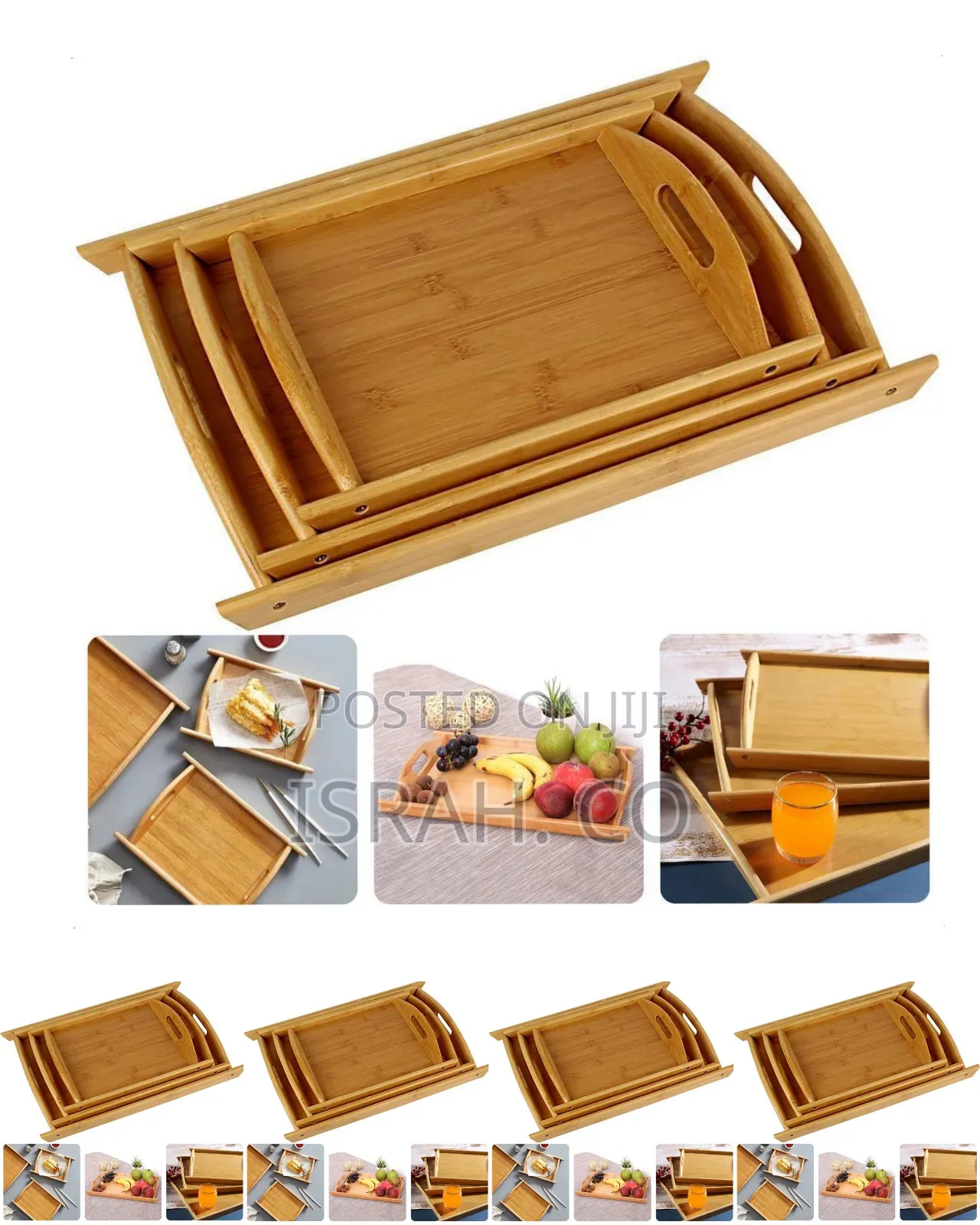 A Set of 3pcs Wooden Trays