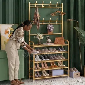 Golden Shoe and Hat Rack Storage Rack
