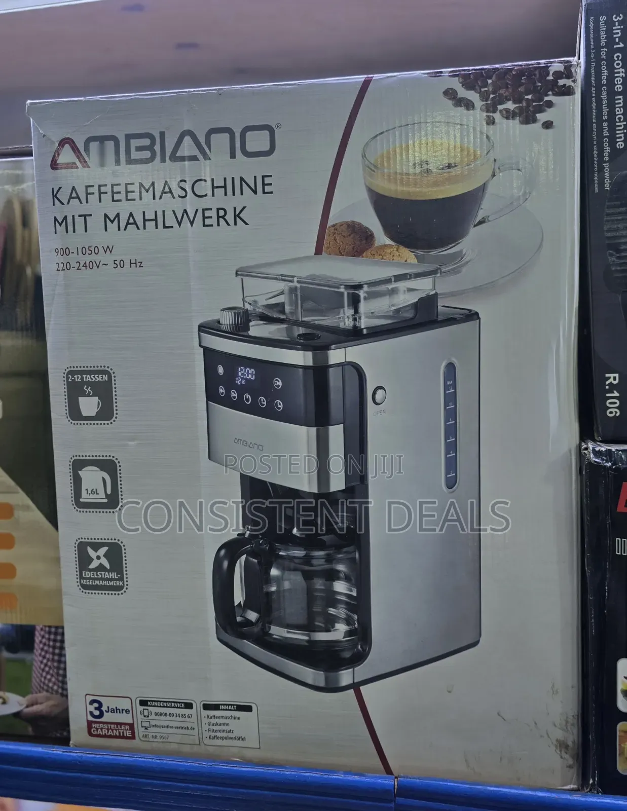 Ambiano Coffee Machine With Grinder Digital Display