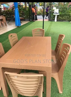 Brown 6 Seater Plastic Table and Chairs Plastic Table and Chairs Matte