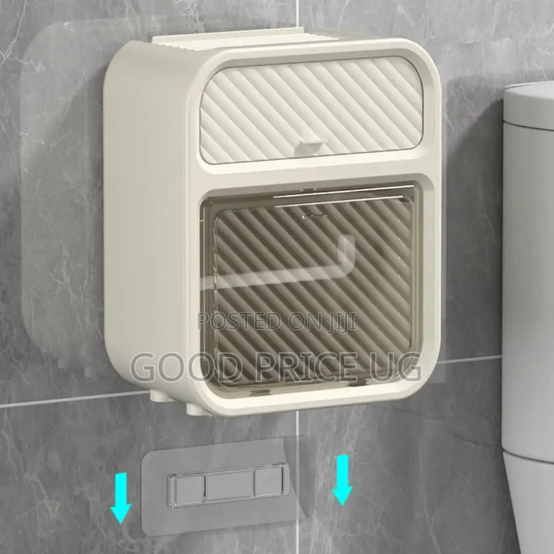 Wall-Mounted Toilet Tissue Holder and Organizer Box.