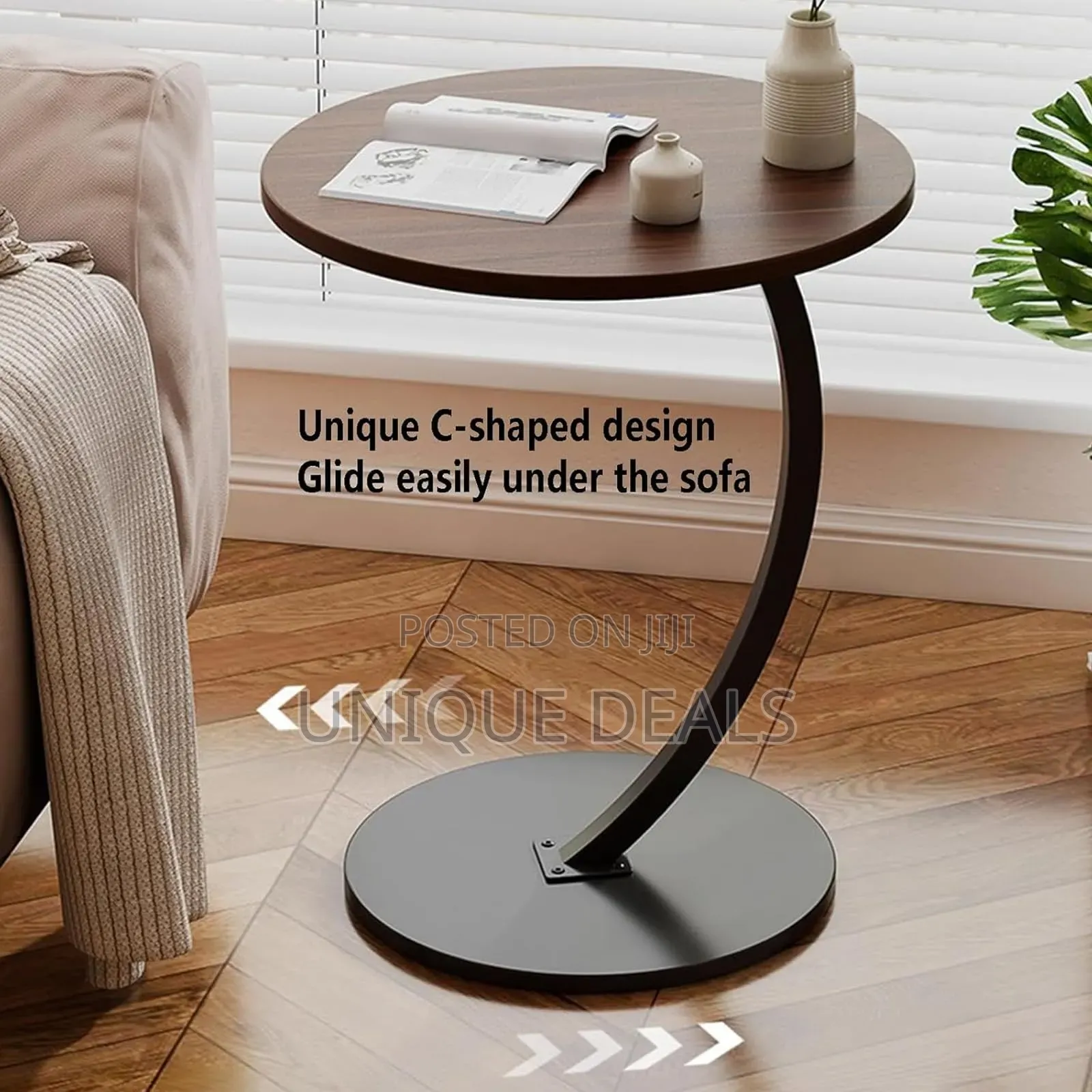 Round Side Table Coffee Table End Steel Frame C-Shaped