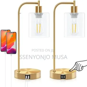 Modern Table Lamp With Usb A+C Ports Outlet, Bedside Desk Lamp