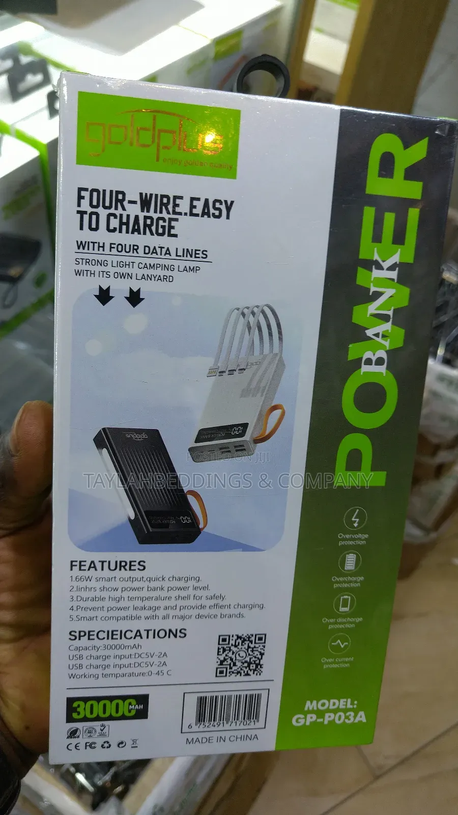 30000mah Fast Charging Powerbank With Led Flashlight Built-in 4 Cables