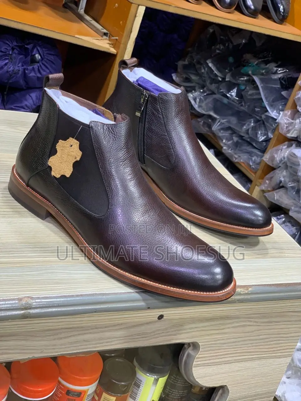 Wooden Leather Mens Ankle Boots