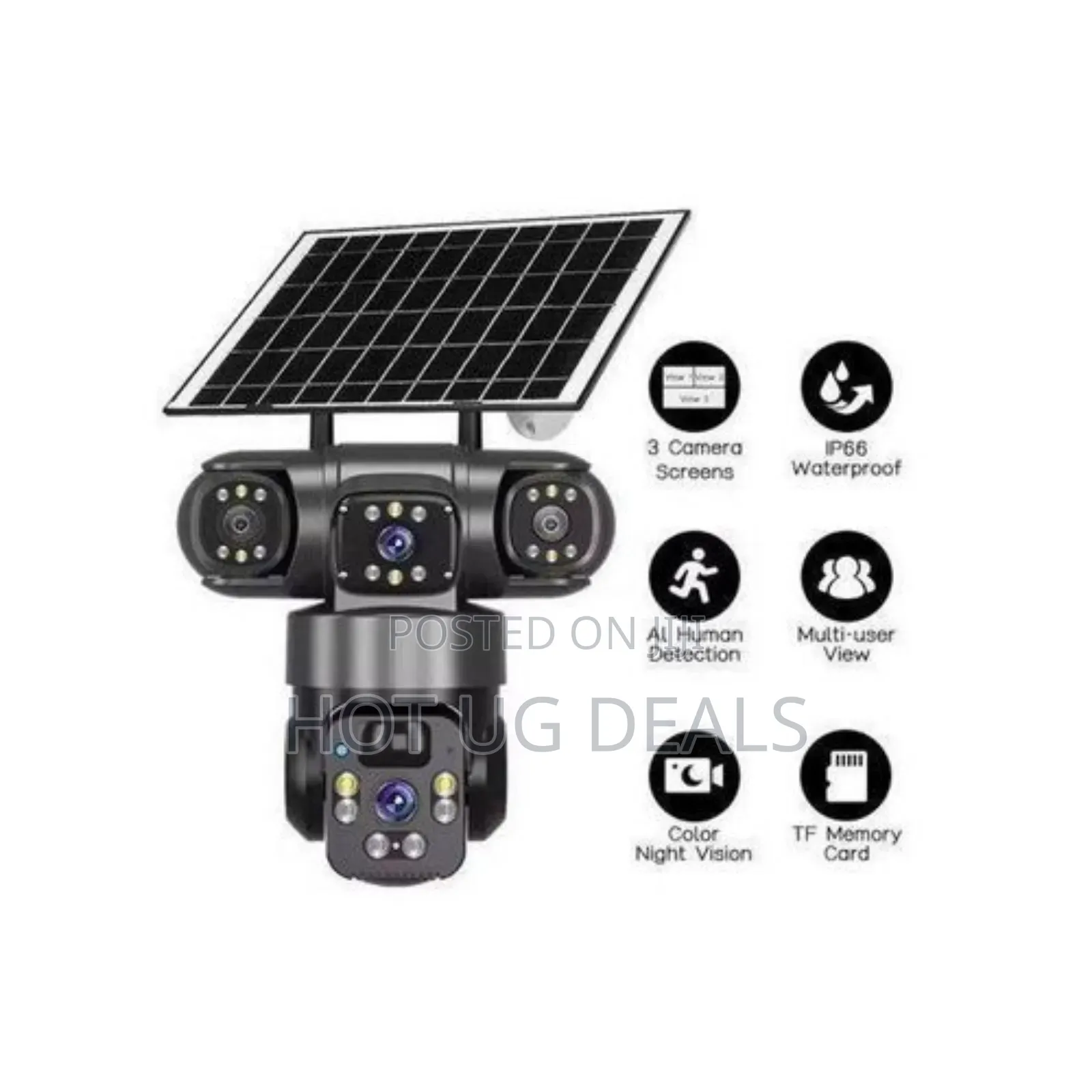 V380 Pro Solar Powered Wifi Three Lens Outdoor Security CCTV Camera