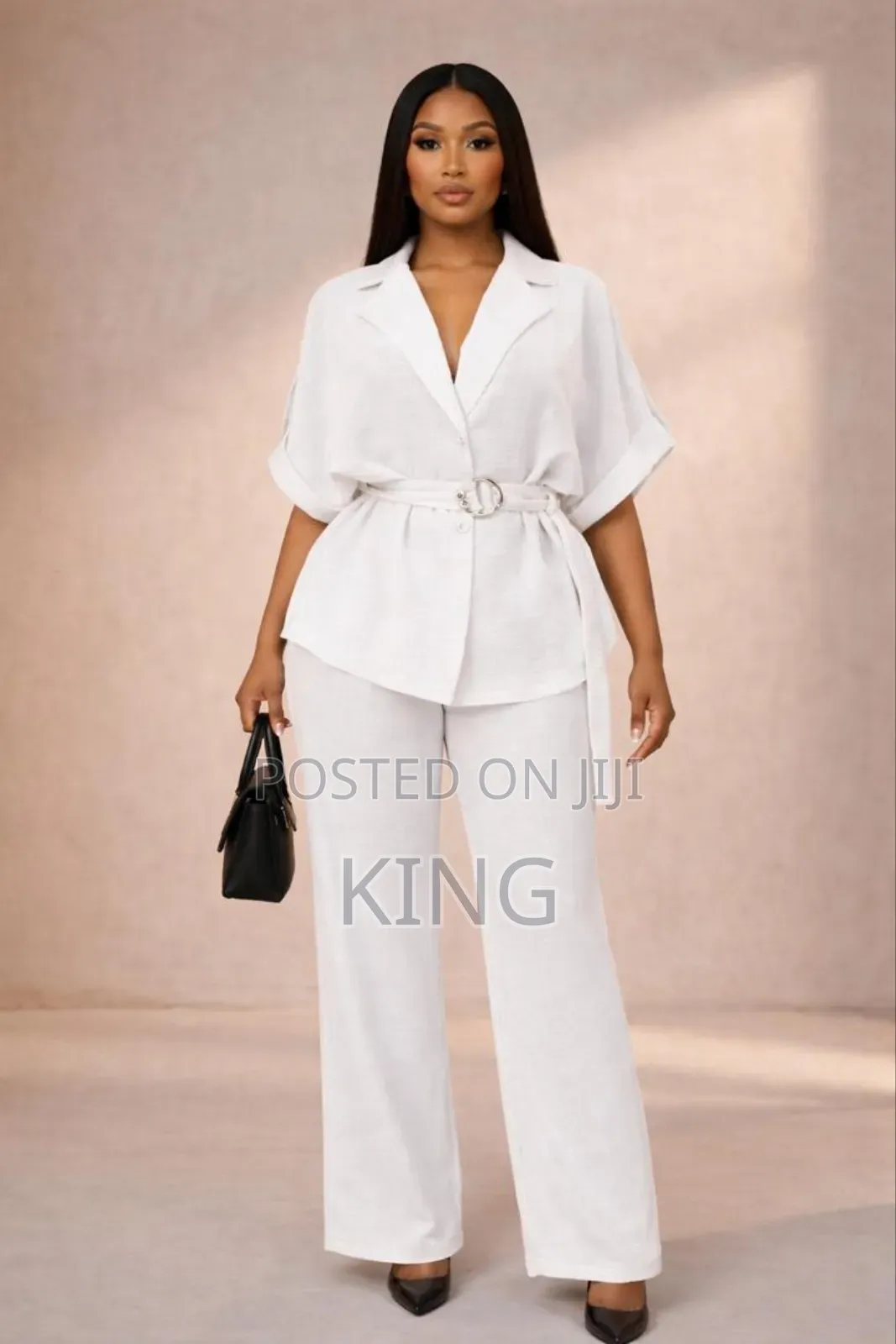 Shein Lady Women's Solid Color Short Sleeve and Wide- Leg Pants Set