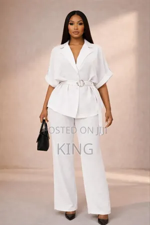 Shein Lady Women's Solid Color Short Sleeve and Wide- Leg Pants Set