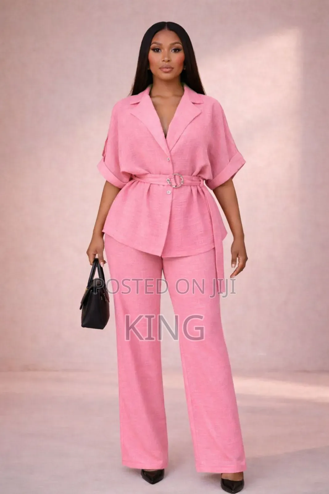 Shein Lady Women's Solid Color Short Sleeve and Wide- Leg Pants Set