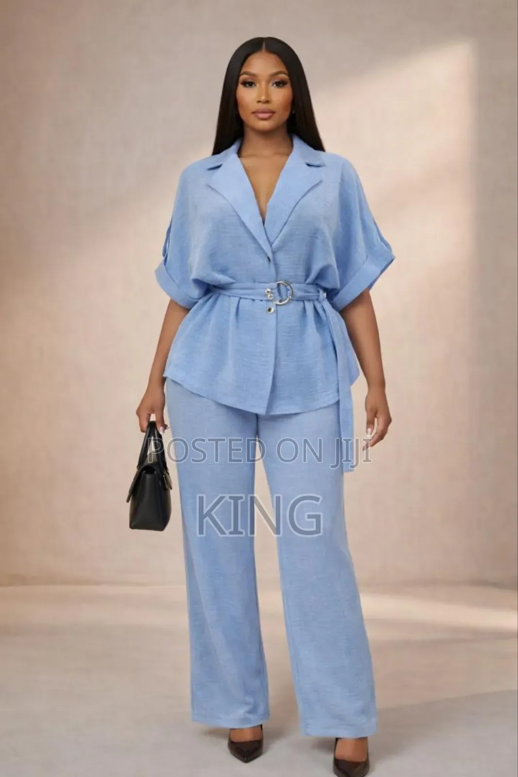 Shein Lady Women's Solid Color Short Sleeve and Wide- Leg Pants Set