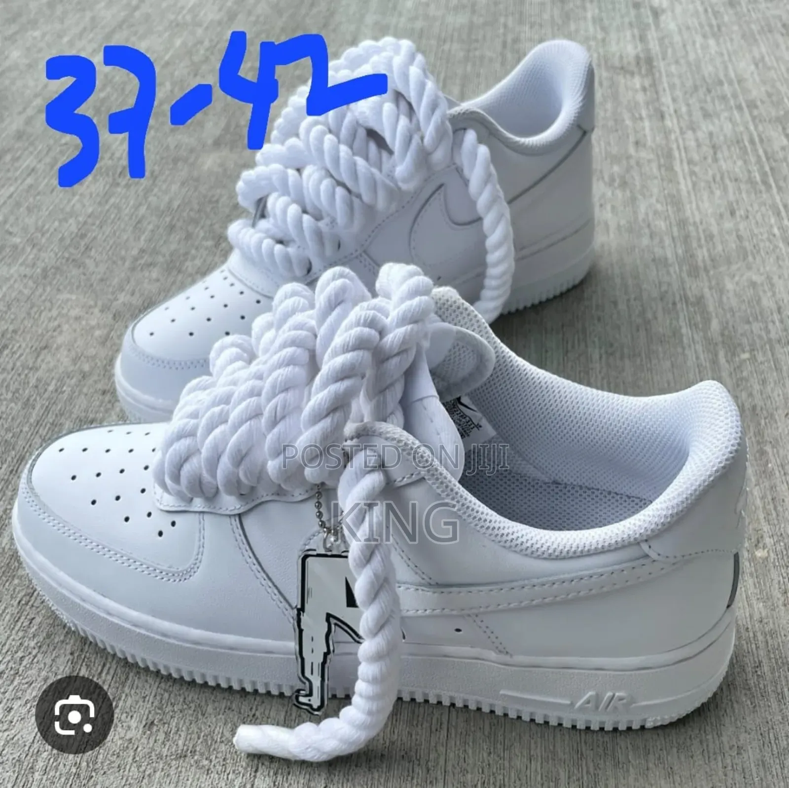 Nike Air Force 1 Sneaker Black Thick Black Rope Laces.