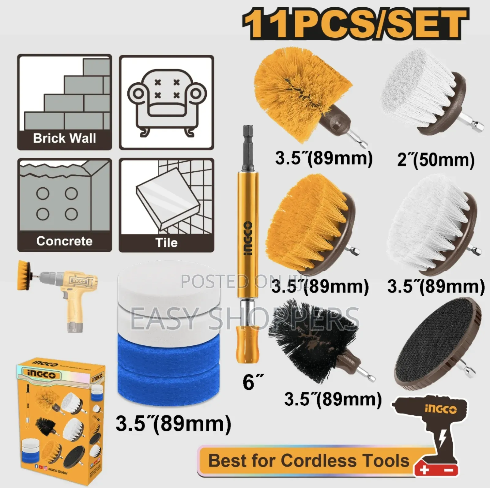 Ingco 11pcs Cleaning Brush Set