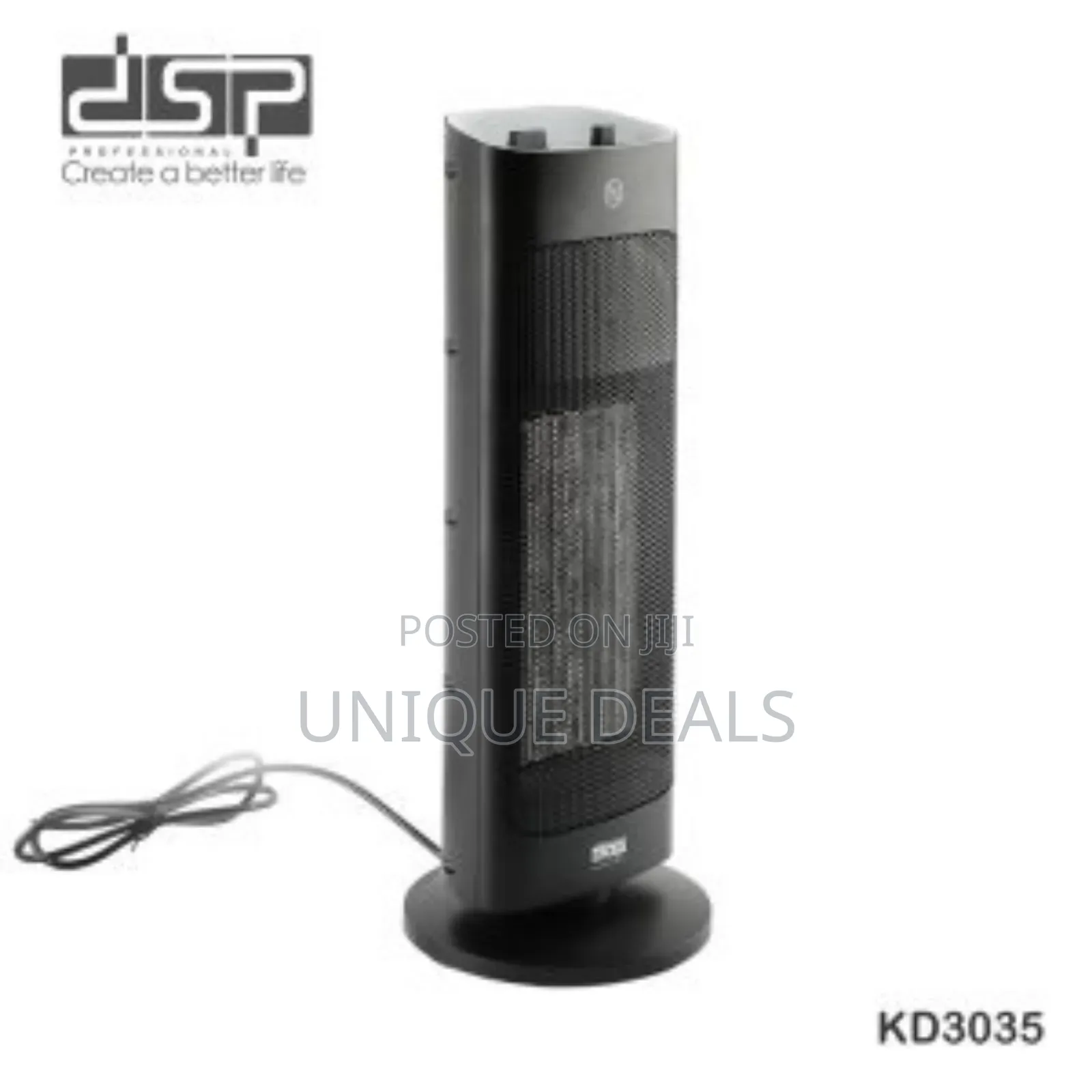 DSP Tower Fan Heater – 80° Oscillation With Thermostat, 2000w