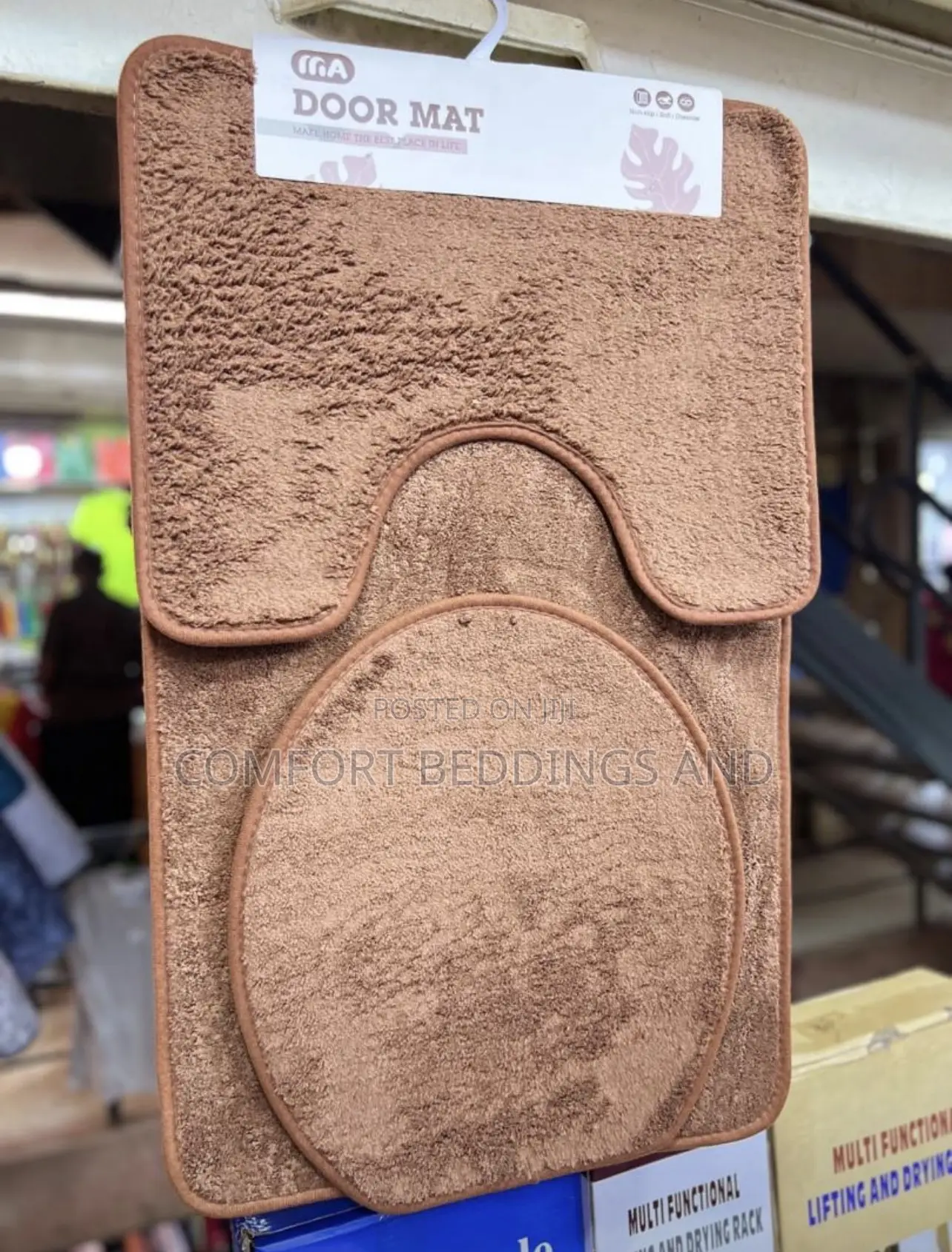 3 Pieces Toilet Mat Set Brown