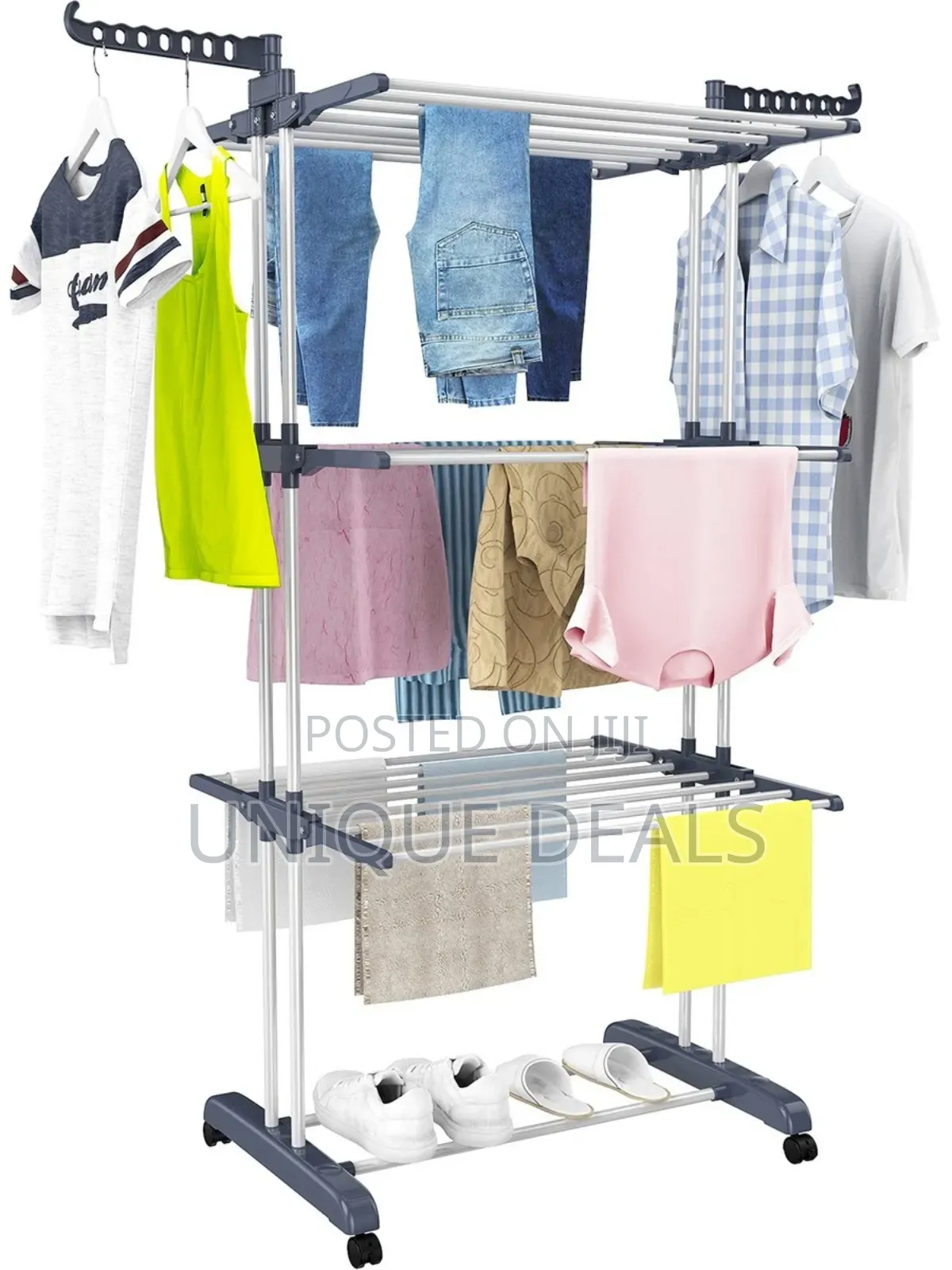 Clothes Drying Rack 3-Tiers With Retractable Trays Collapsible Shelves