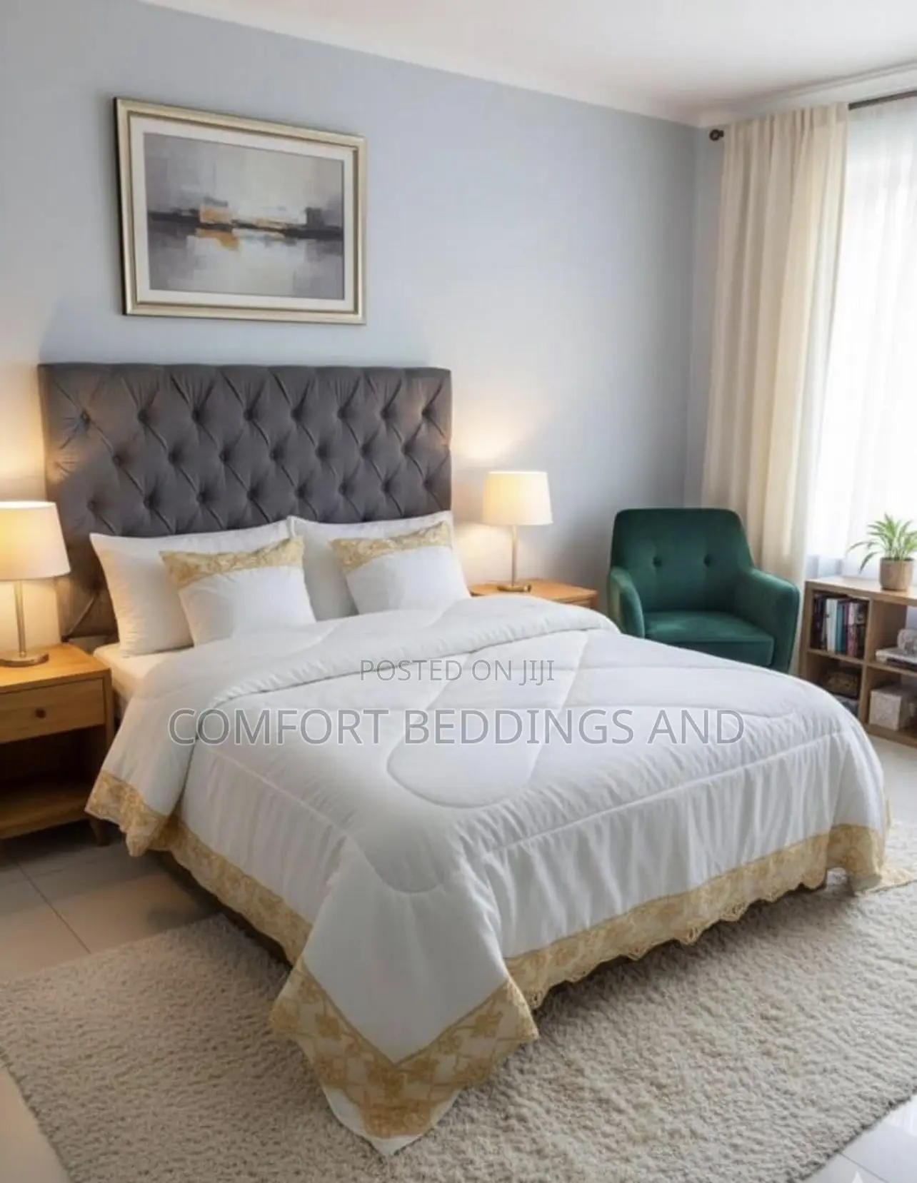 6 Piece Velvet Bedcover Off White