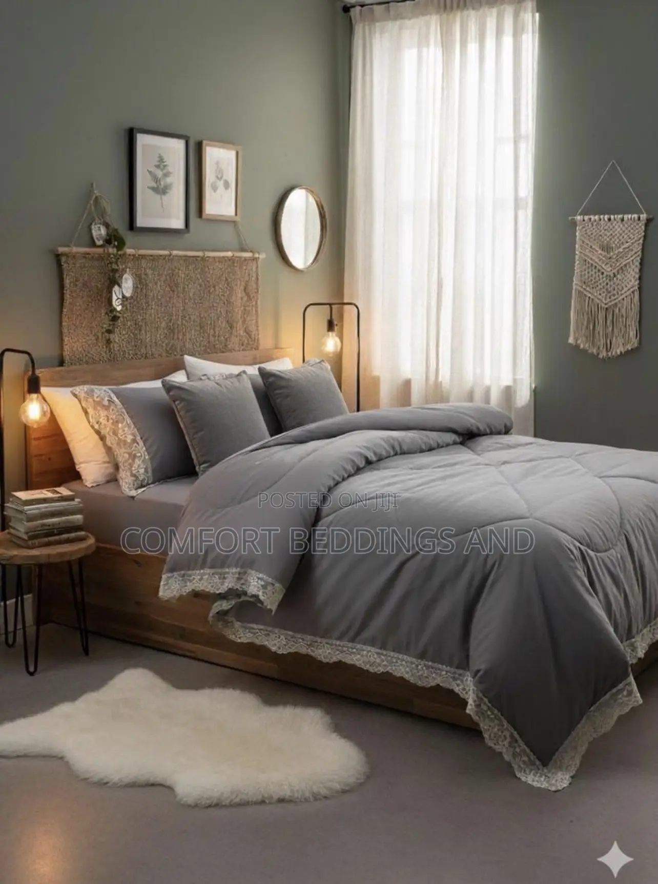 6 Piece Velvet Bedcover Gray