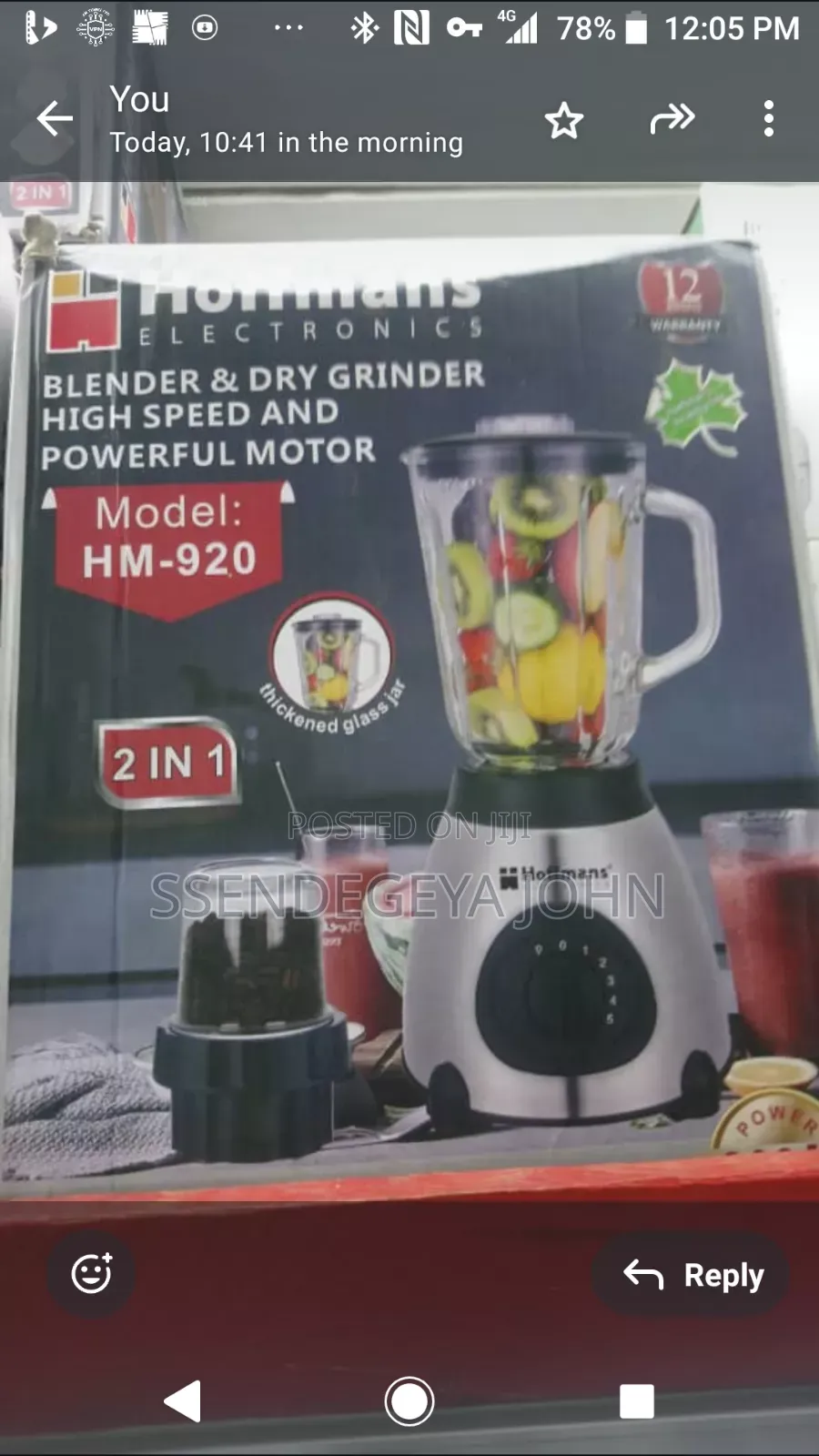 Hoffmans 2-in-1 Electric Blender and Grinder.