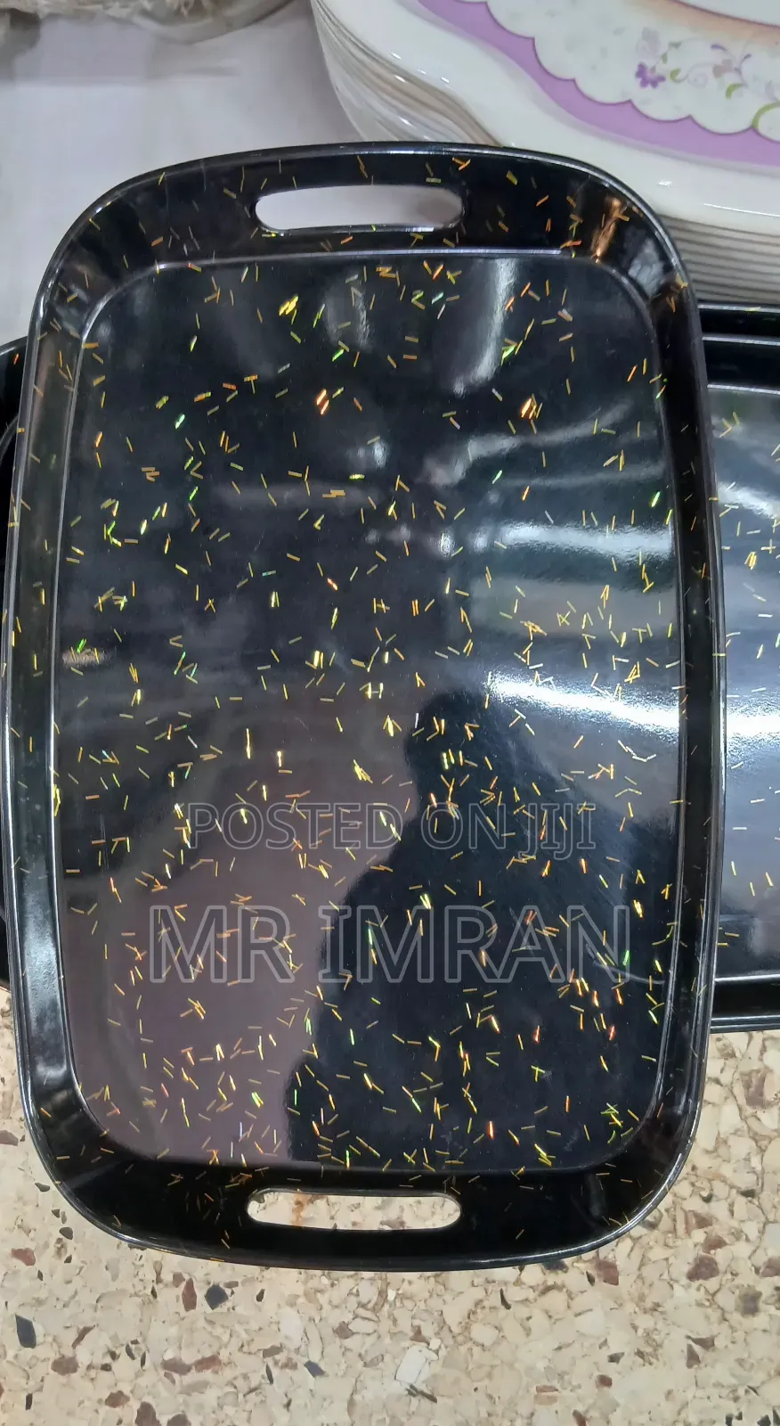 Black Melamine Rectangular Serving Tray