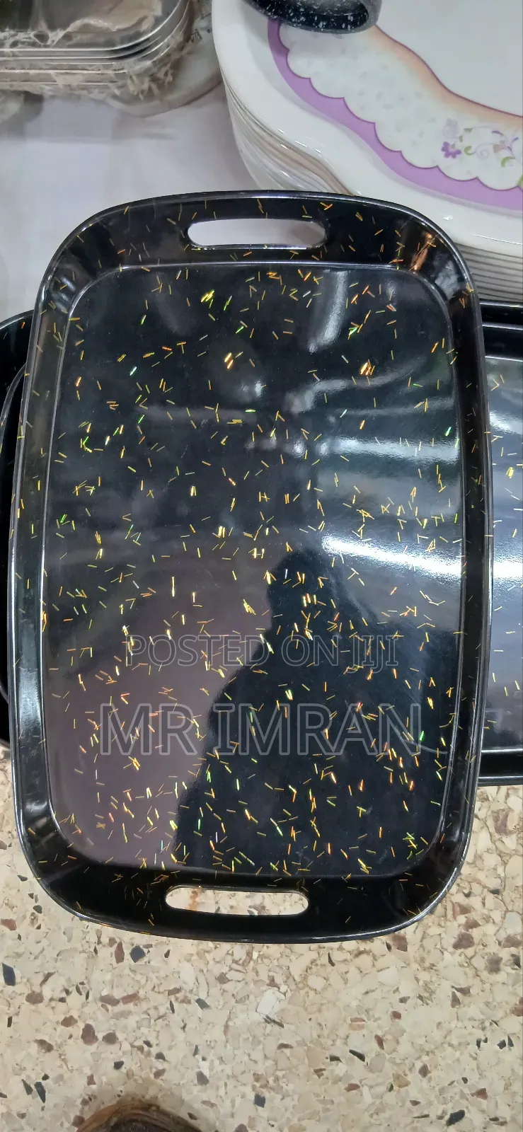 Black Melamine Rectangular Serving Tray
