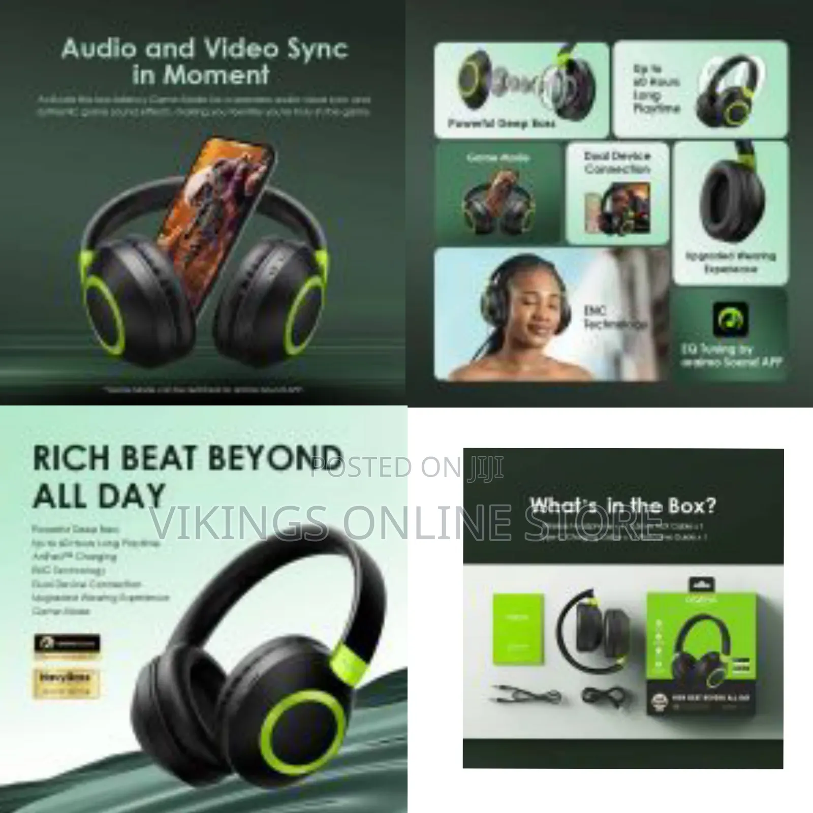 Oraimo Boompop 2s Enc Bluetooth Over-Ear Wireless Headphones - Black