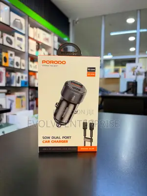 Porodo 50w Dual Port Car Charger Qc 30w With Type-C to Lightning Cable