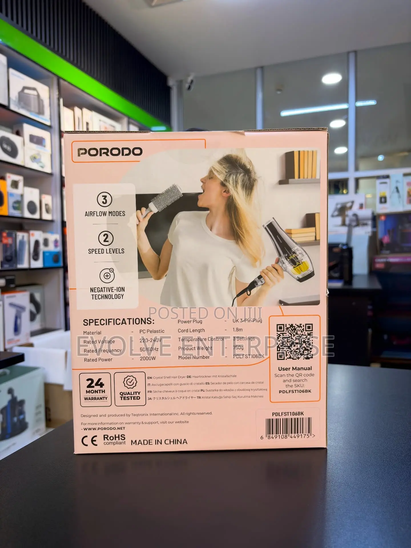 Porodo Lifestyle Crystal Shell Hair Dryer – 2000w
