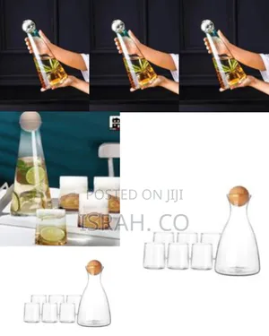 7 Piece Leakproof Ribbed Borosilicate Glass Pitcher Set, Elegant
