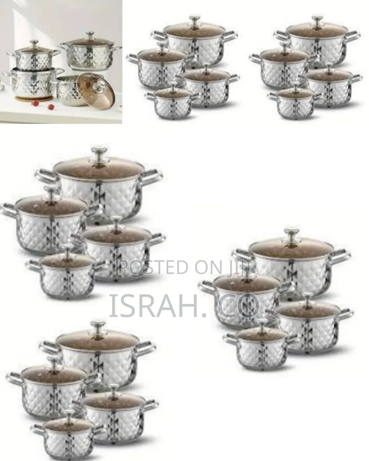 8 Piece of Thickened Stainless Steel Pot Set, Diamond Patterned