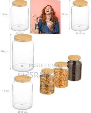 Storage Jars With Bamboo Lids, Set of 3, Round Glass Storage