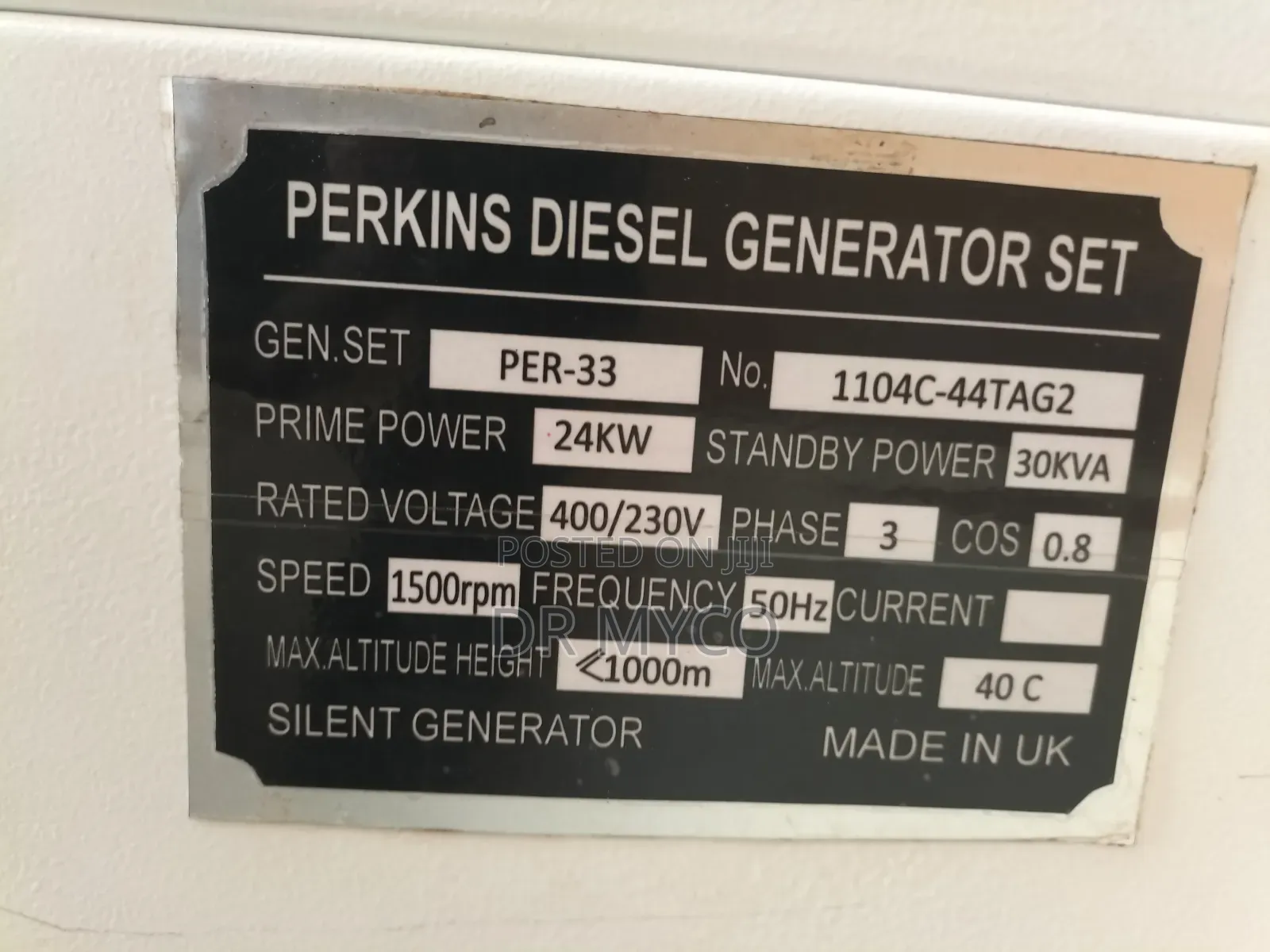 Silent Perkins 30kva Stand by Diesel Generator
