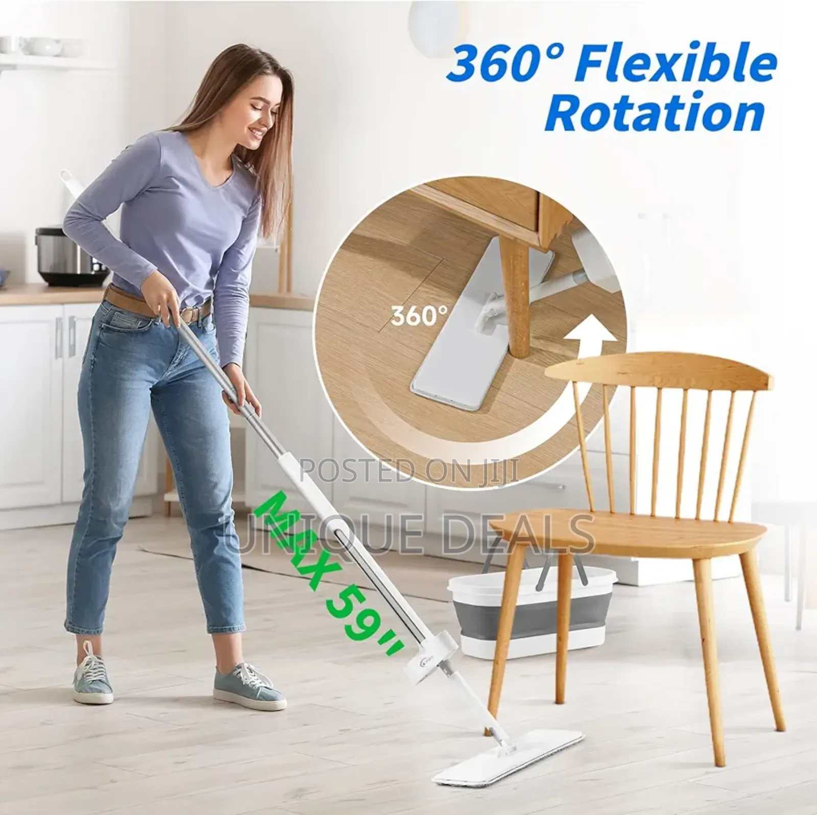 Flat Mop and Collapsible Bucket