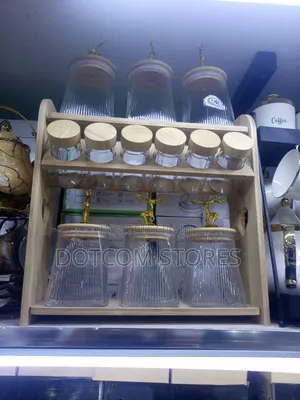Set of Ribbed Glass Storage Jars With Wooden Lids