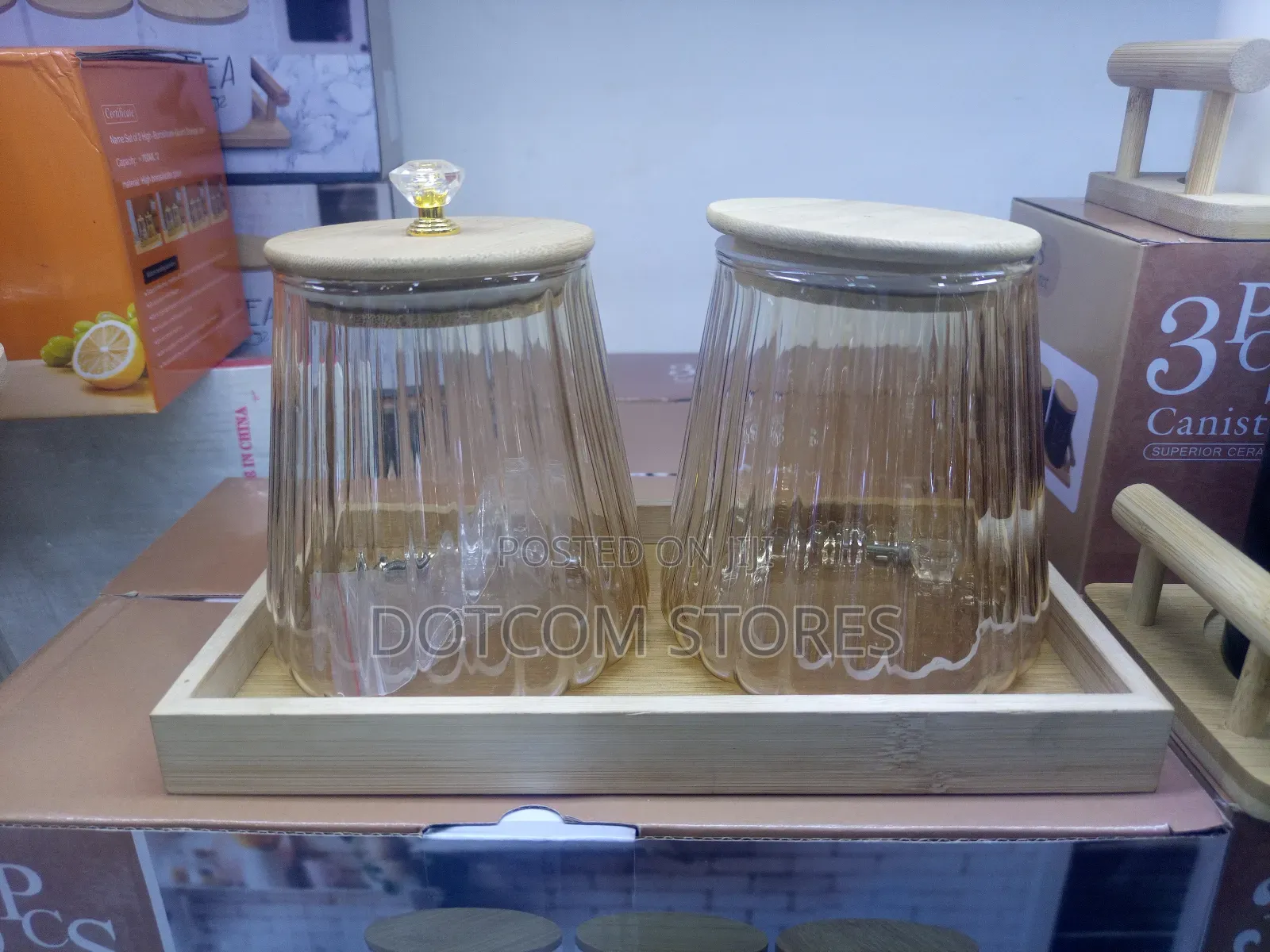 Fluted Glass Storage Canisters With Airtight Bamboo Lids,