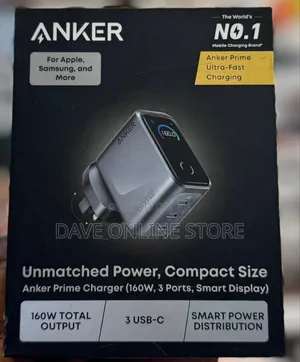 Anker Prime Charger 160w, 3ports , Smart Power Distribution