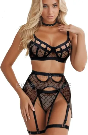 Women Garter Lingerie Set 4 Piece,Lace Bra and Panty Set With Garter