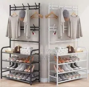 Multifunctional Metal Shoe Rack and Coat Hanger Organizer