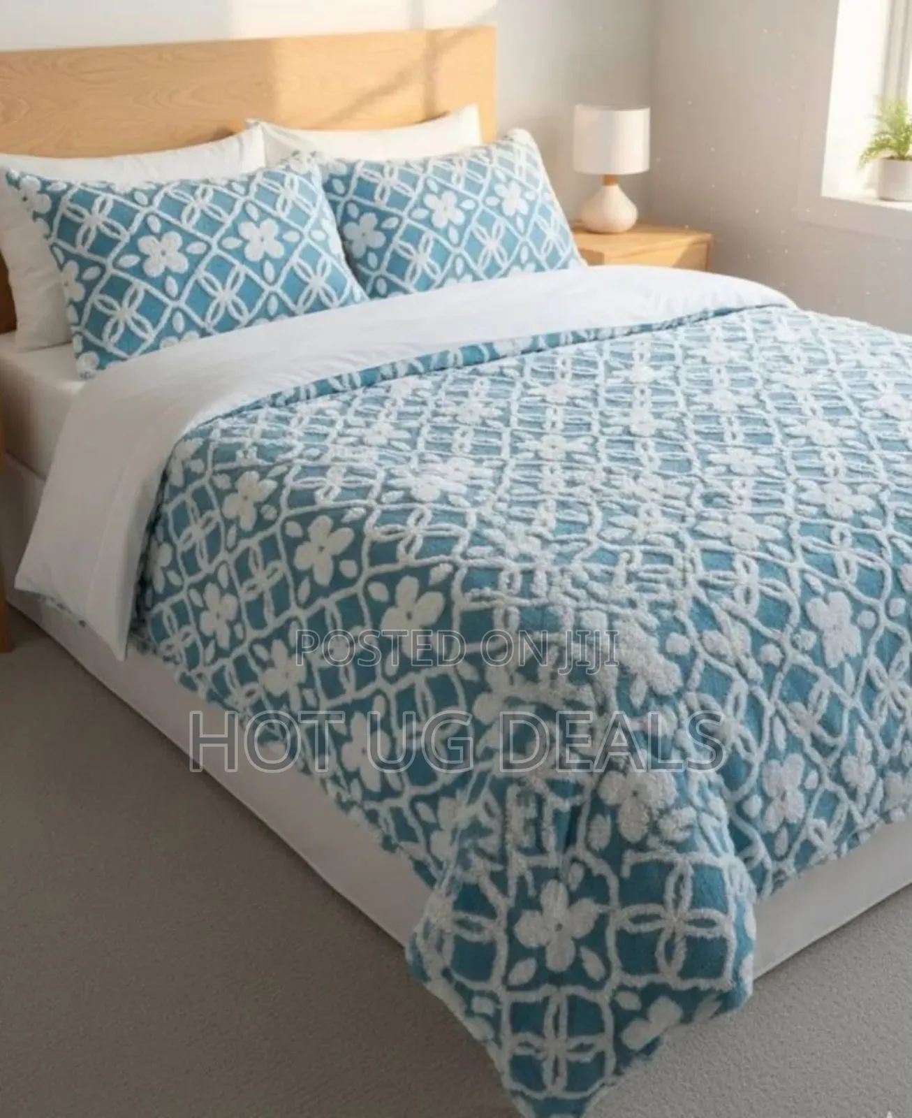 5x6 4pcs Tufted Fleece Duvet Set Bedsheet, 2 Pillowcases) - Blue