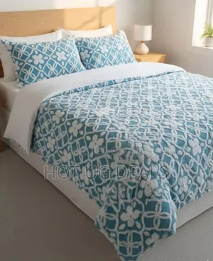 5x6 4pcs Tufted Fleece Duvet Set Bedsheet, 2 Pillowcases) - Blue