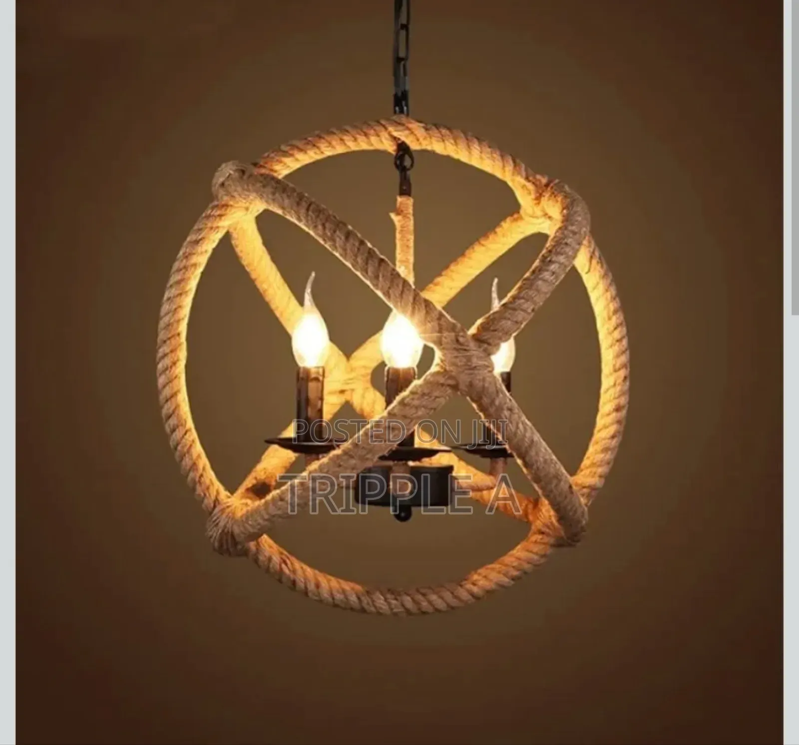 3-Light Hemp Rope Globe Chandelier Light