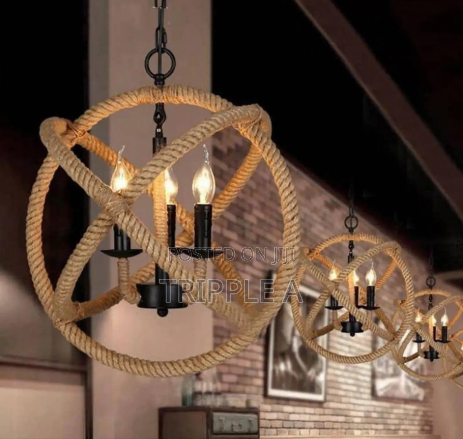 3-Light Hemp Rope Globe Chandelier Light
