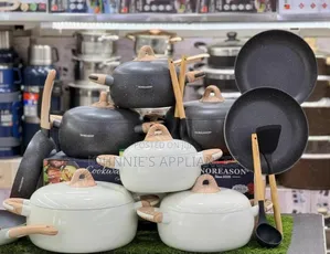10-Piece Granite Nonstick Cookware Set With Frying Pan, Lids Wooden