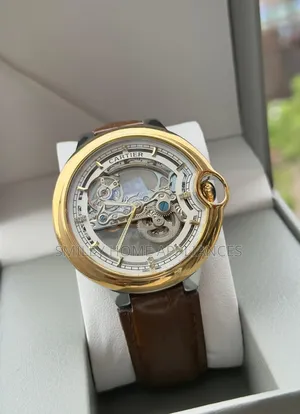 Brown Chrome Leather Strapped Men's Cartier Mechanical Wrist Watch