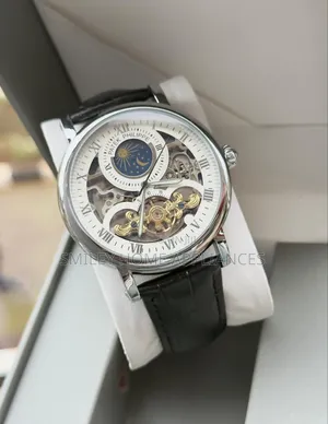 Silver Chrome Leather Strapped Men's Mechanical Patek Phillipe Watch