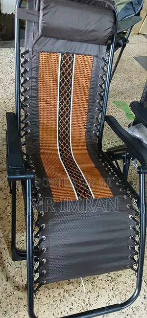Foldable, Brown and Orange Checkered Zero-Gravity Chair