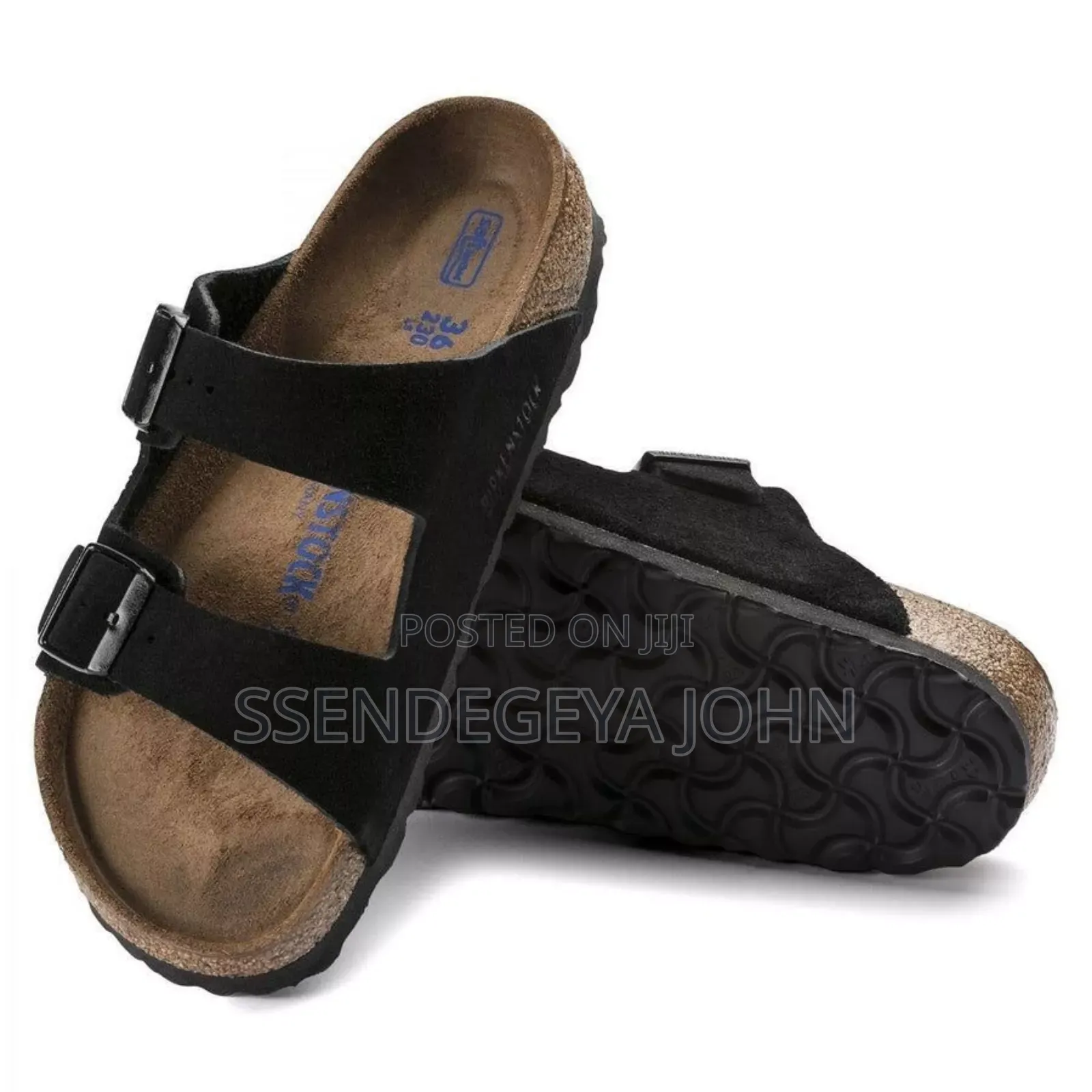 Footbed Suede Leather Sandal in Black.