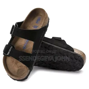 Footbed Suede Leather Sandal in Black.