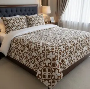 Flower Tufted Bedcover Brown