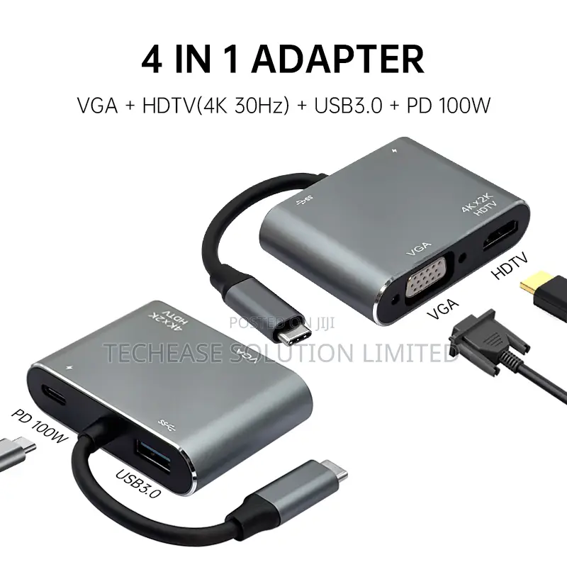 4 In 1 Usb-c Hub With Hdmi , Vga, Usb 3.0 Pd Charging